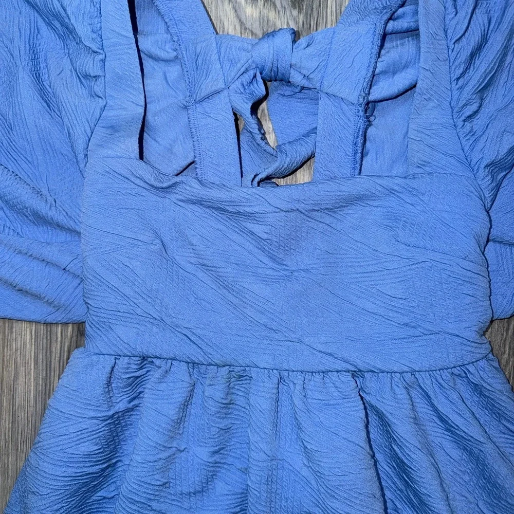 Free People Violet Mini Dress Dec Sky Blue Babydoll Puff Sleeve Cottagecore M